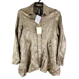 Womens Gold Piapalloma 100% Linen Blouse Shirt Top Button up Long Sleeve Size M